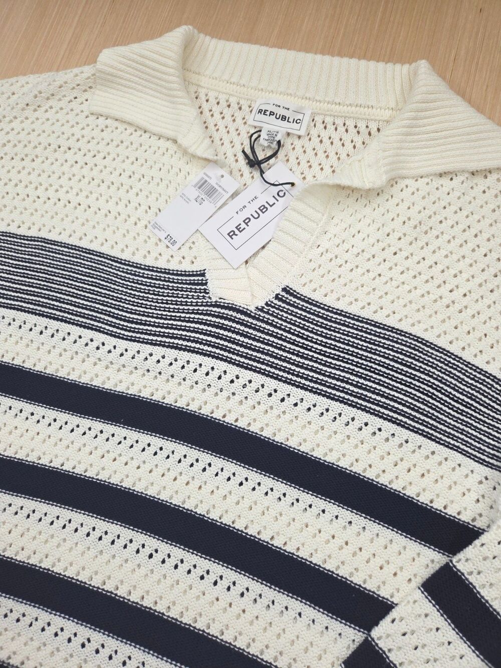 For the Republic Women's XL Open Knit Cotton Blend Striped Sweater $78 NEW